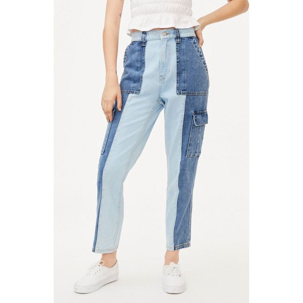 PacSun Two Tone Paneled Patchwork Utility Cargo 90s Y2K Jeans Size 24